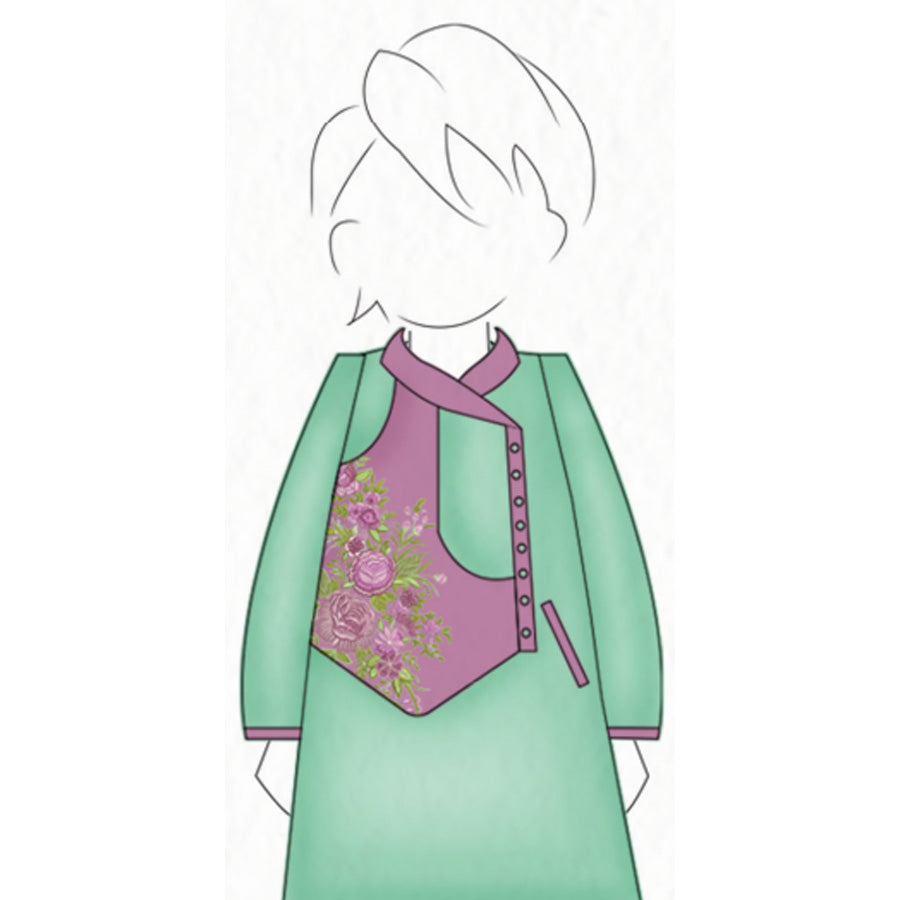 Mint Green Cotton Silk Kurta with Pink Dhoti & Floral Embroidery