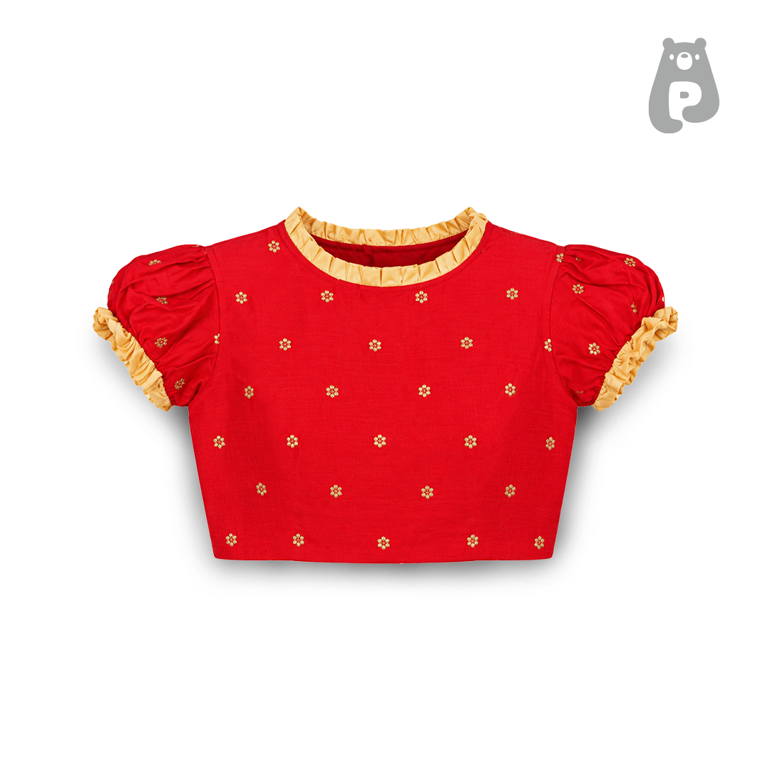 Red Cotton Silk Lehenga Set with Dupatta for Girls