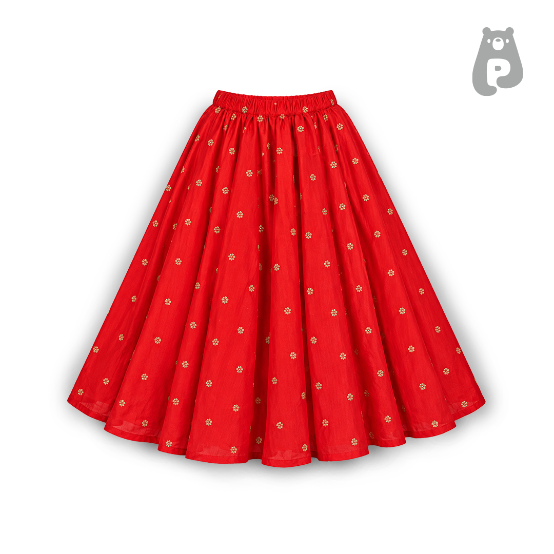Red Cotton Silk Lehenga Set with Dupatta for Girls