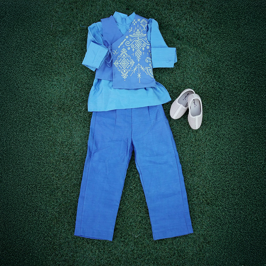 Asymmetric Jacket with Kurti & Trousers