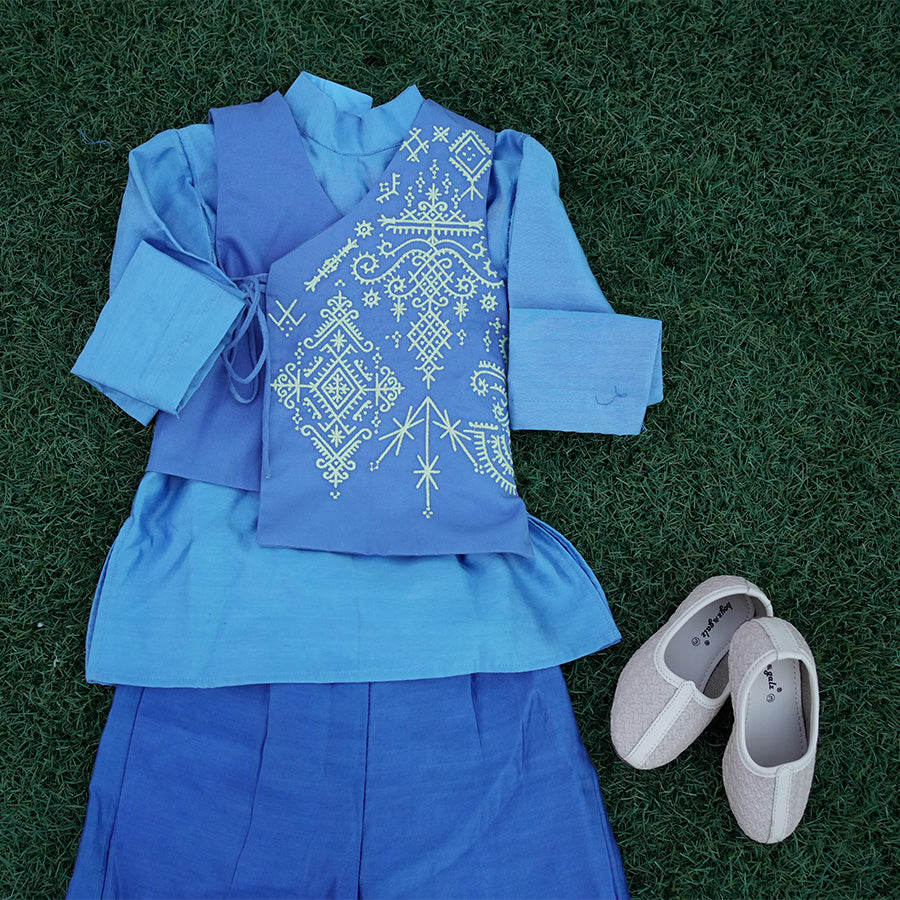 Asymmetric Jacket with Kurti & Trousers