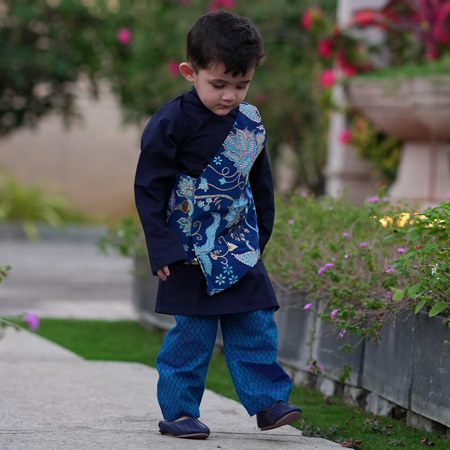 Asymmetric Jacket with Round Neck Kurti & Trousers