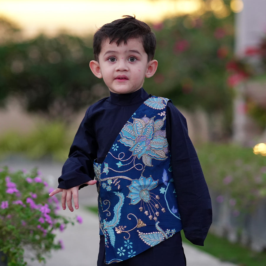 Asymmetric Jacket with Round Neck Kurti & Trousers