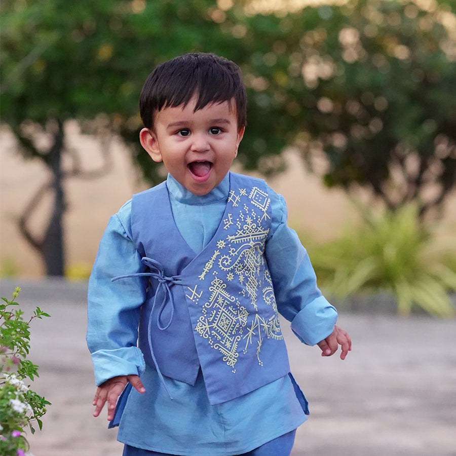 Asymmetric Jacket with Kurti & Trousers