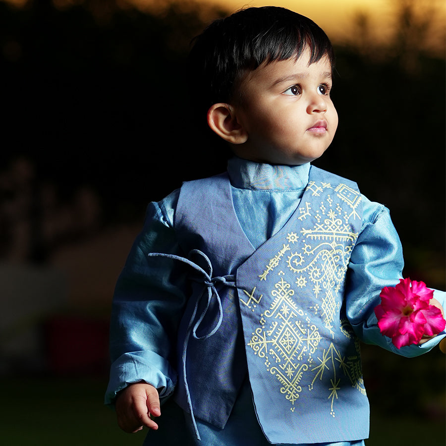 Asymmetric Jacket with Kurti & Trousers