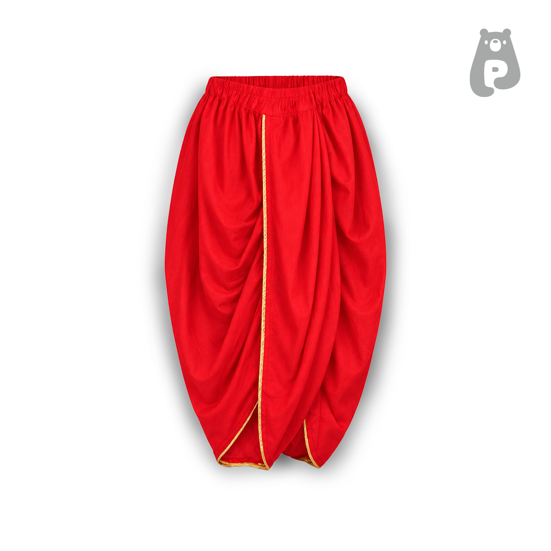 White Cotton Silk Kurta with Red Dhoti for Boys