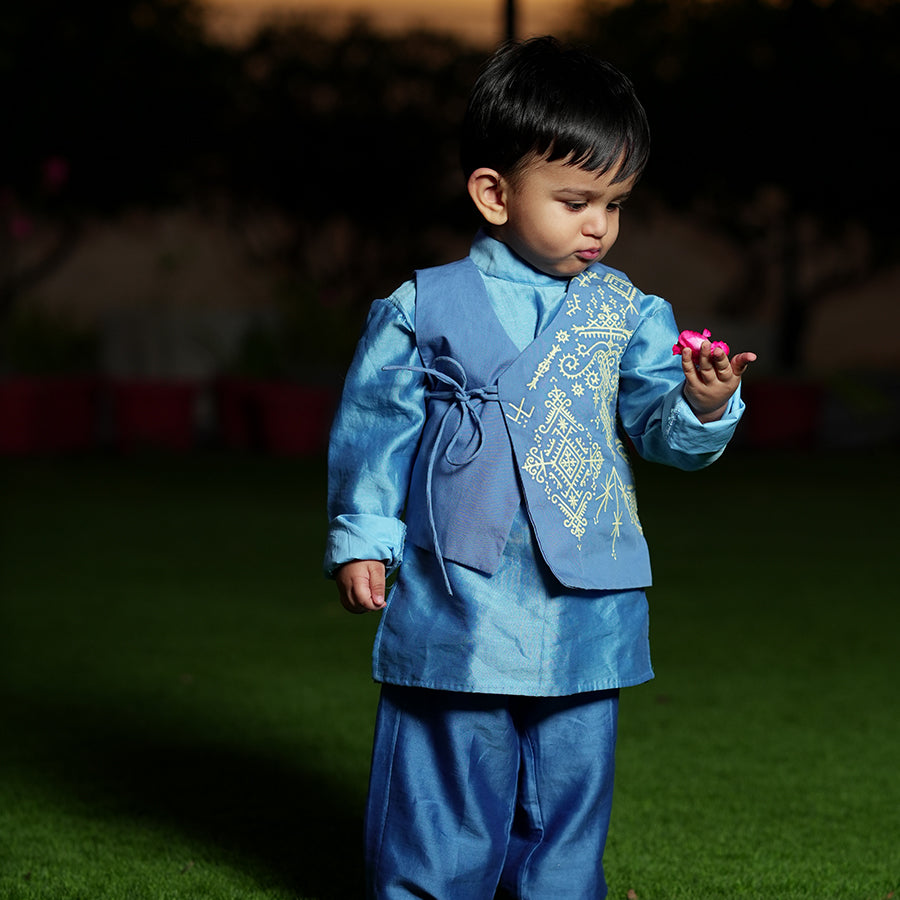 Asymmetric Jacket with Kurti & Trousers