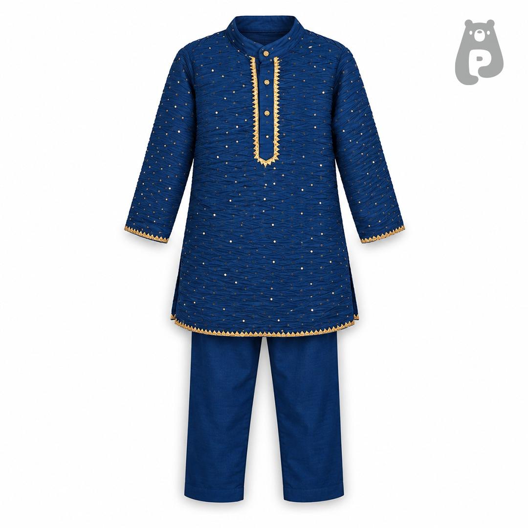 Boys Navy Blue Kurta with Pants Set