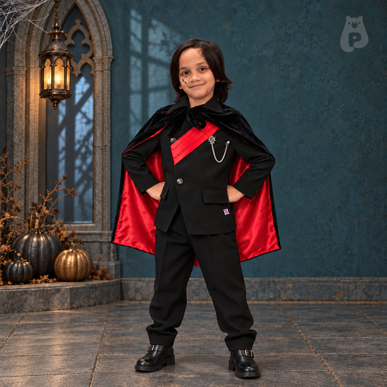 Boys Vampire Costume with Cape - Black & Red