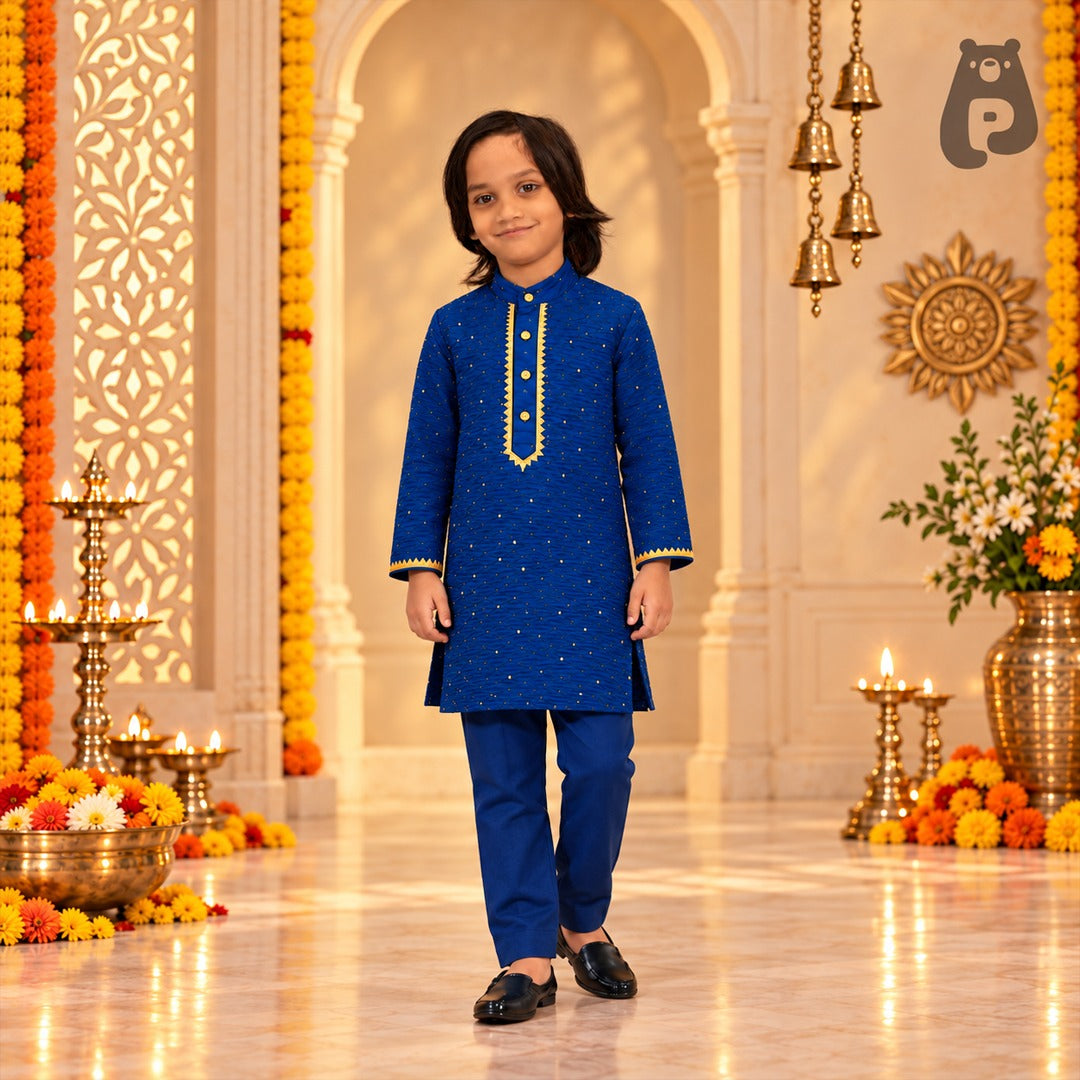 Boys Navy Blue Kurta with Pants Set