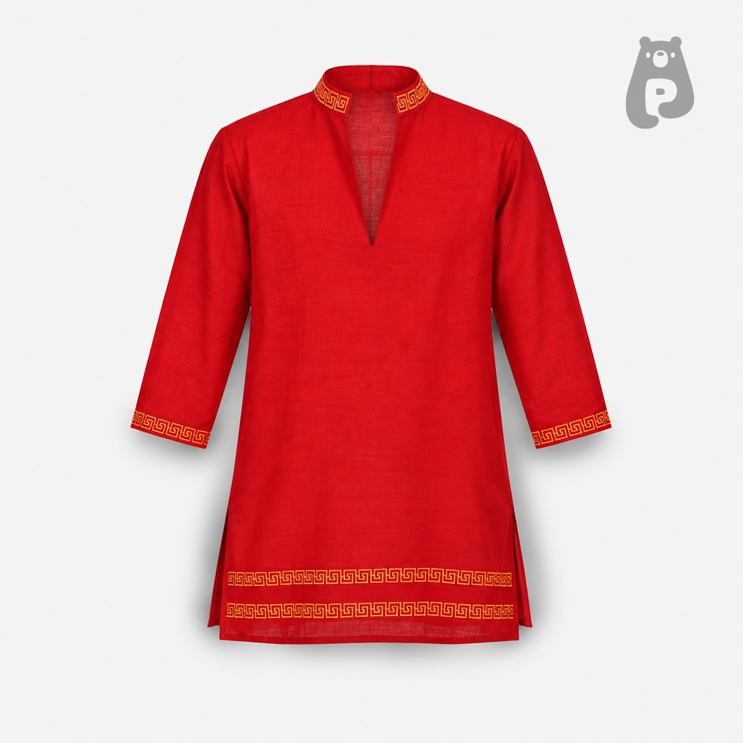 Boys cotton silk maroon kurta