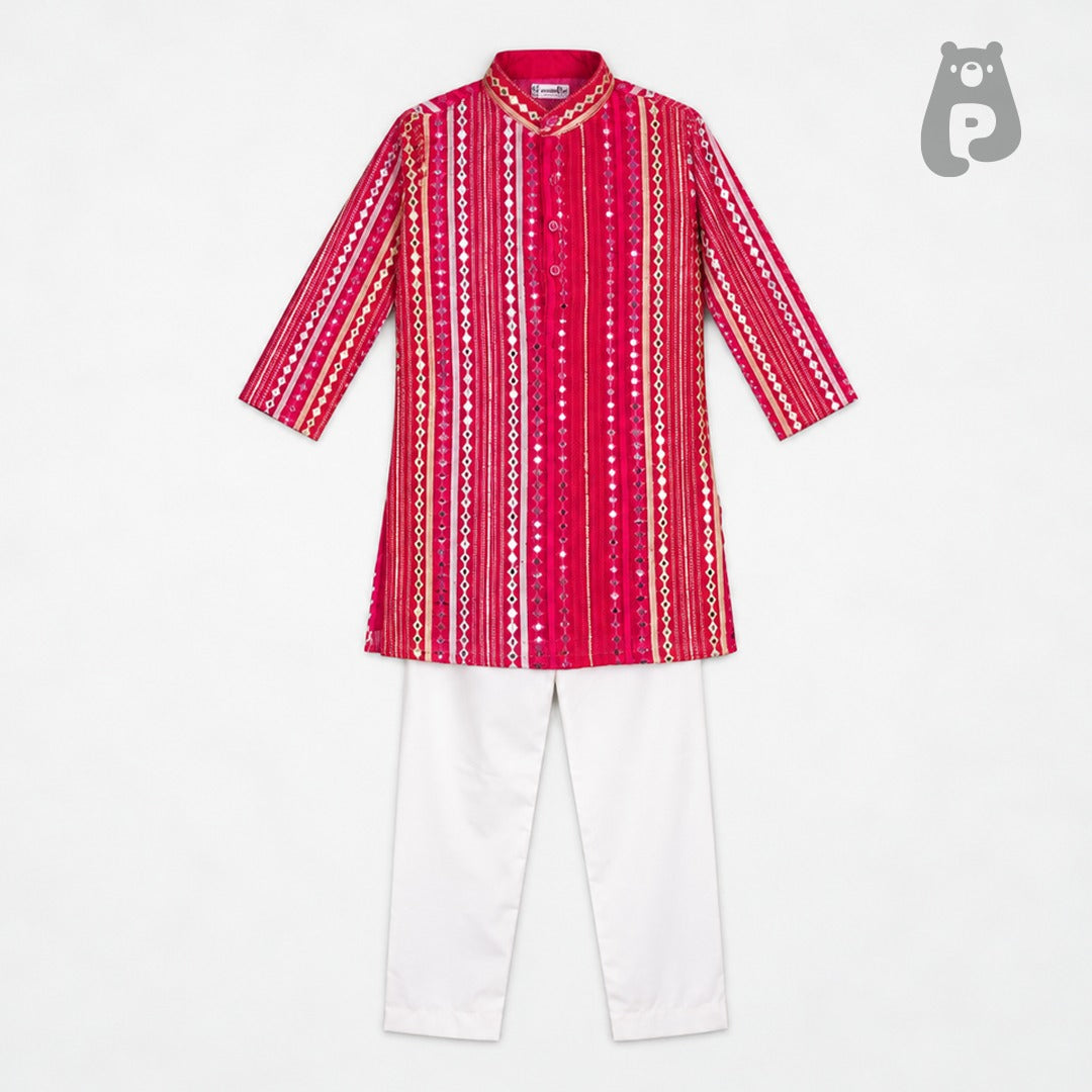 Boys pink georgette embroidered kurta set