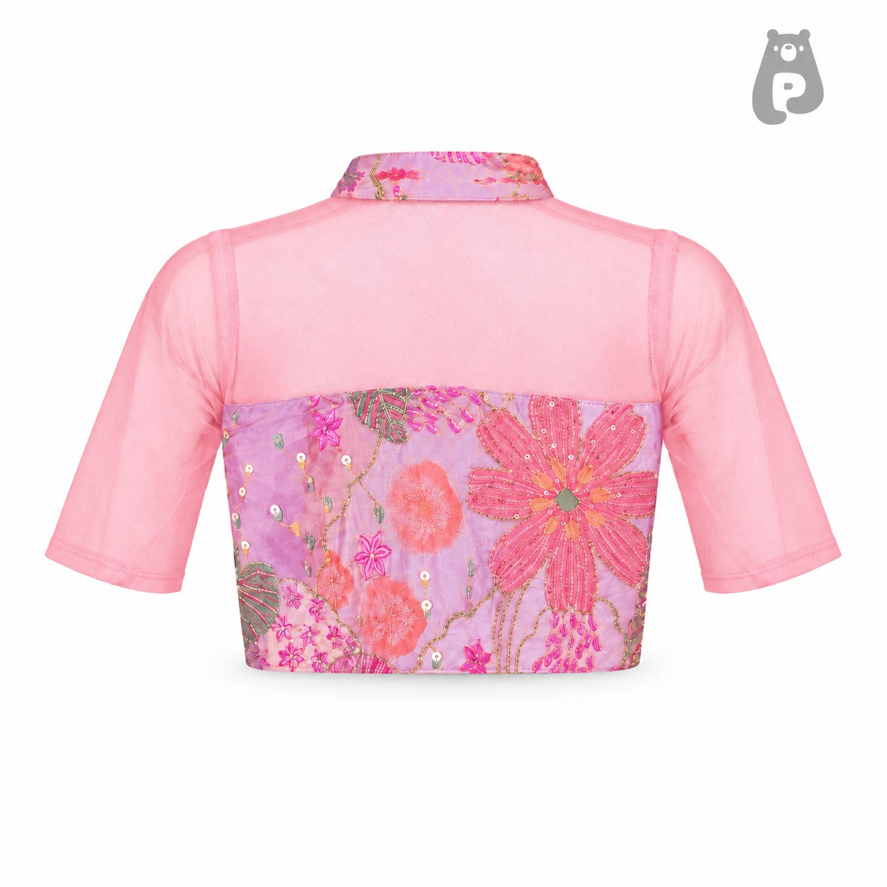 Pink Floral Embroidered Crop Top