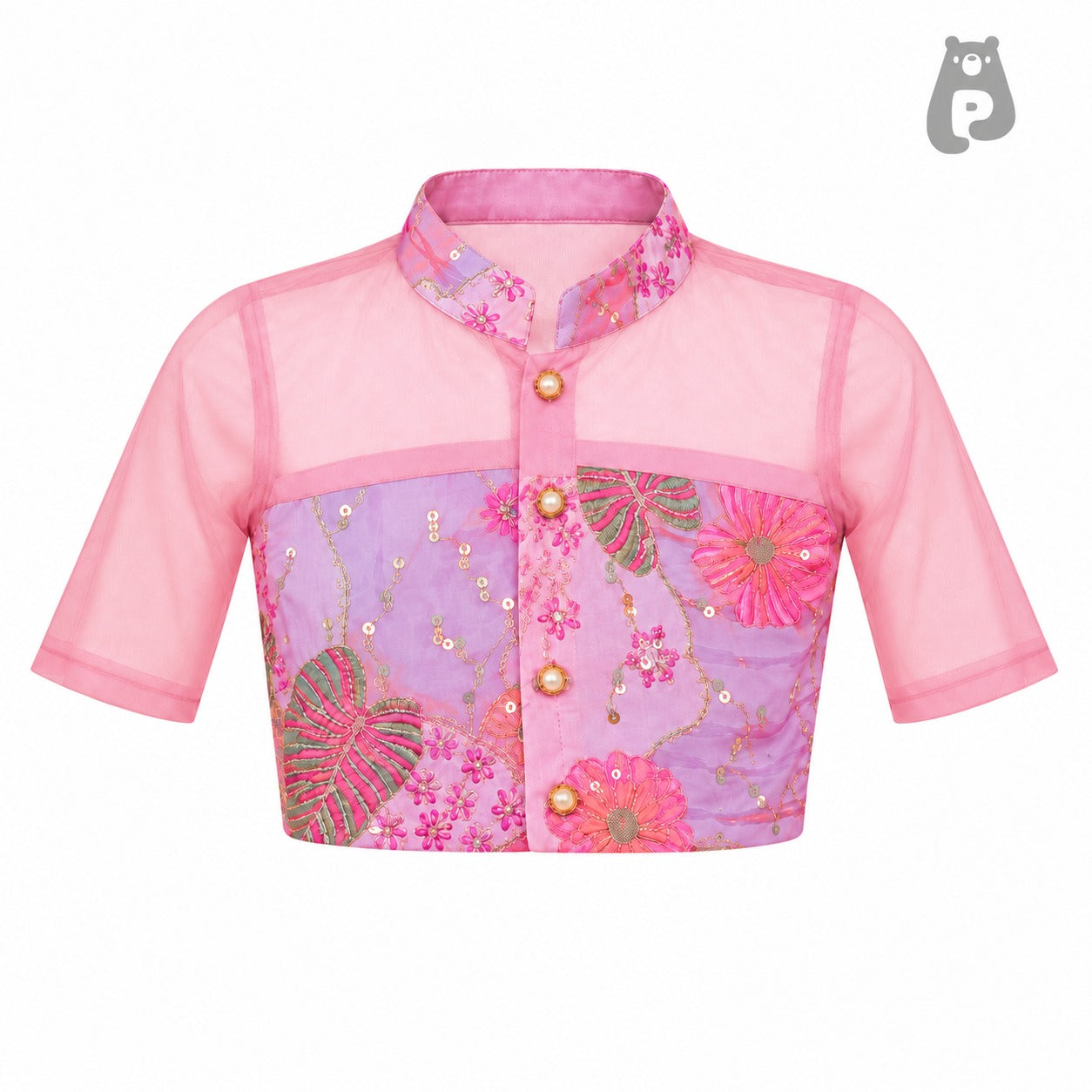 Blush Pink Floral Embroidered Crop Top