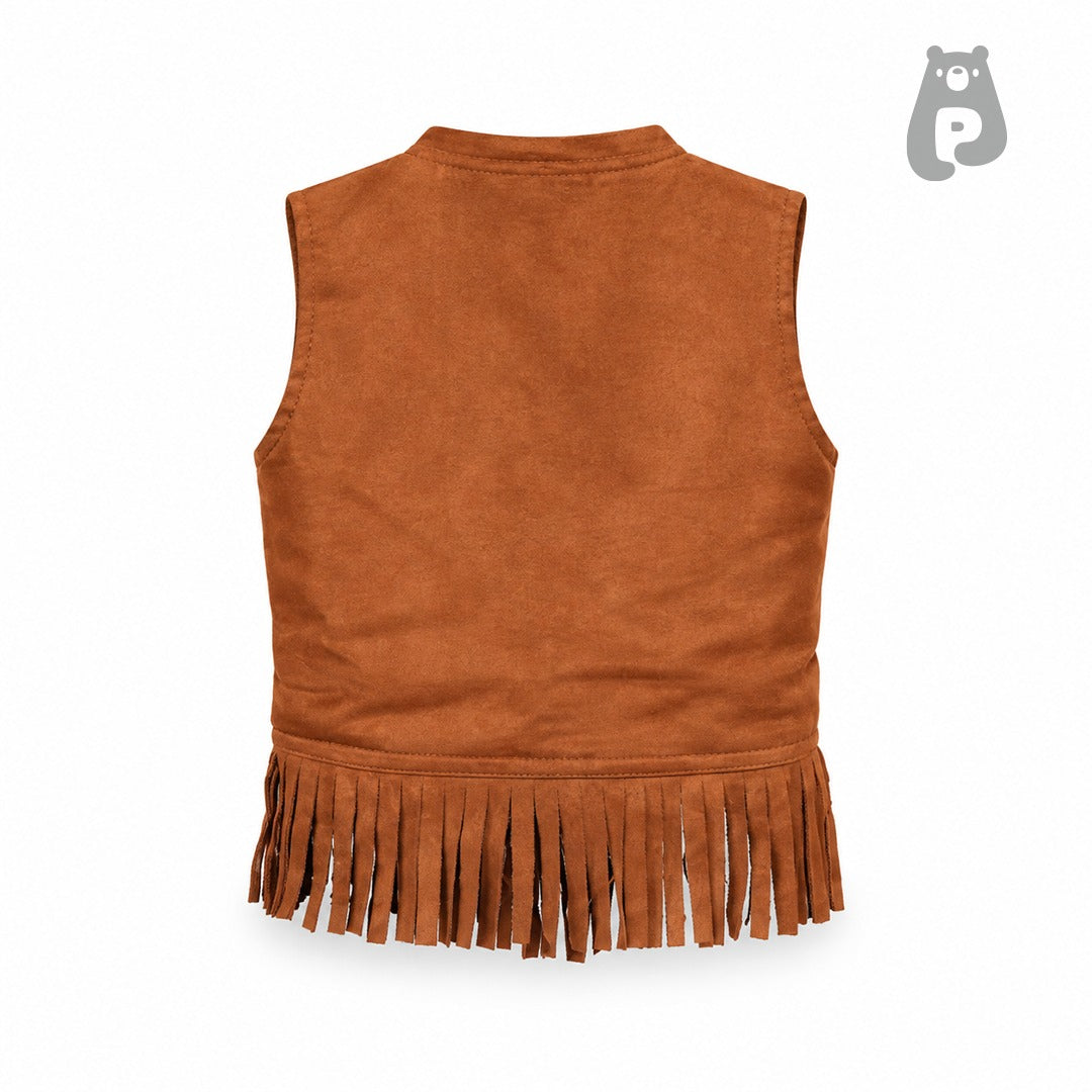 Girls Cowgirl Western Dress with Fringe Vest