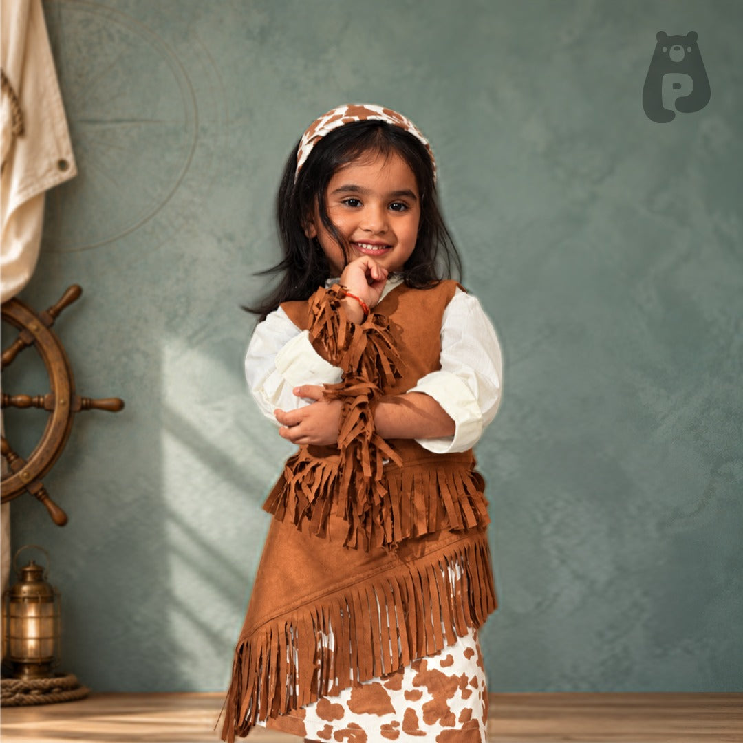 Girls Cowgirl Western Dress with Fringe Vest