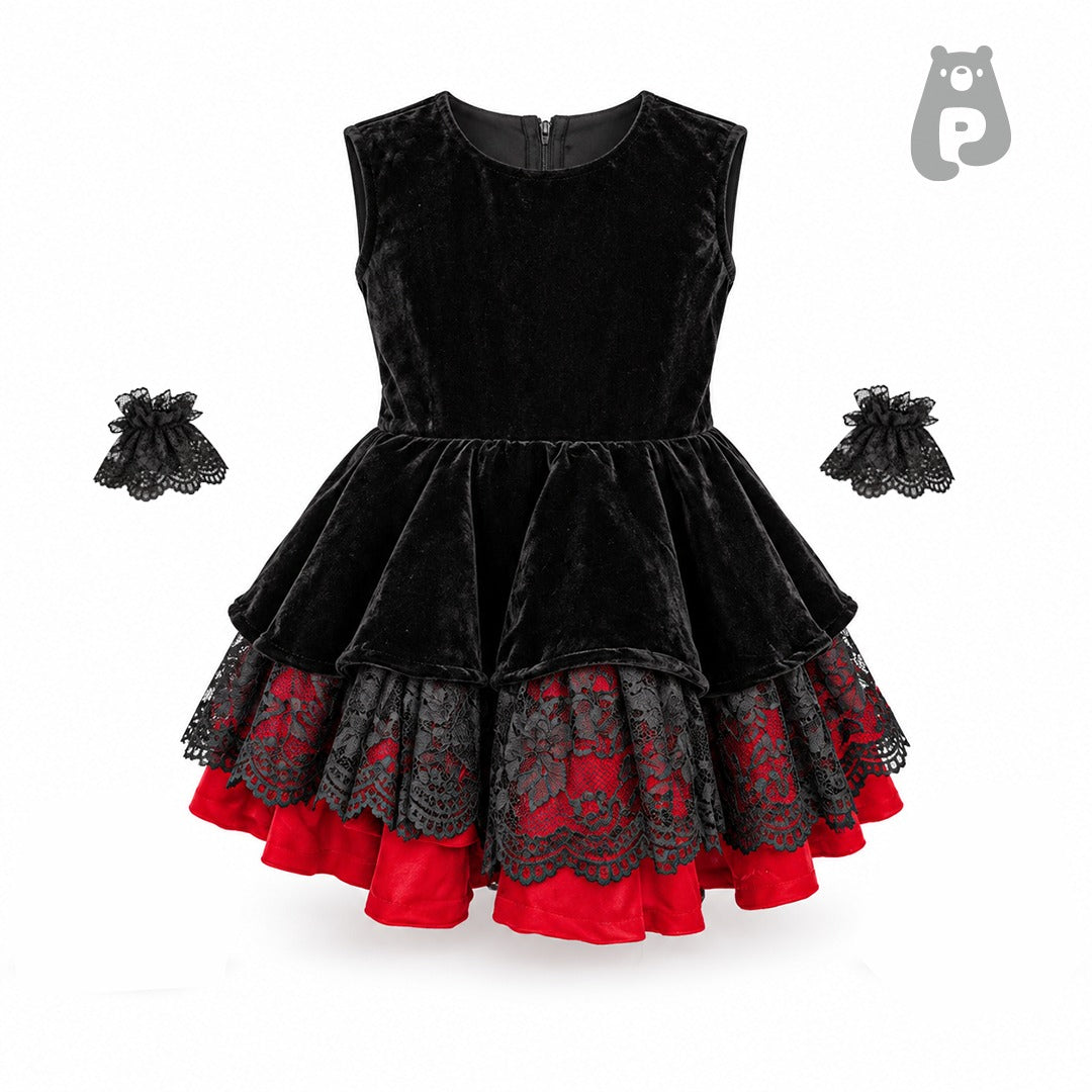 Girls gothic fairy velvet frock with fairy wings