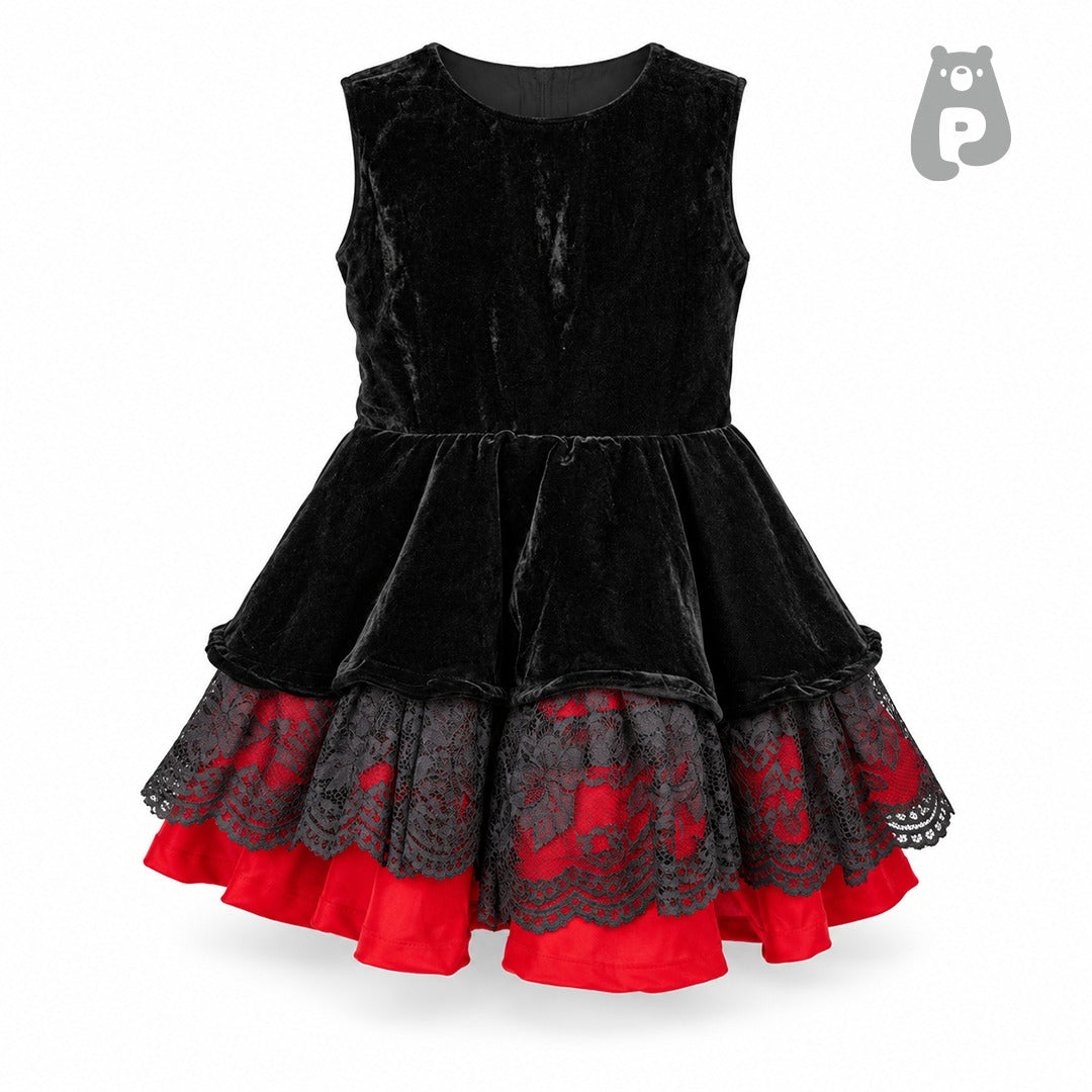 Girls black and red gothic fairy costume with wings