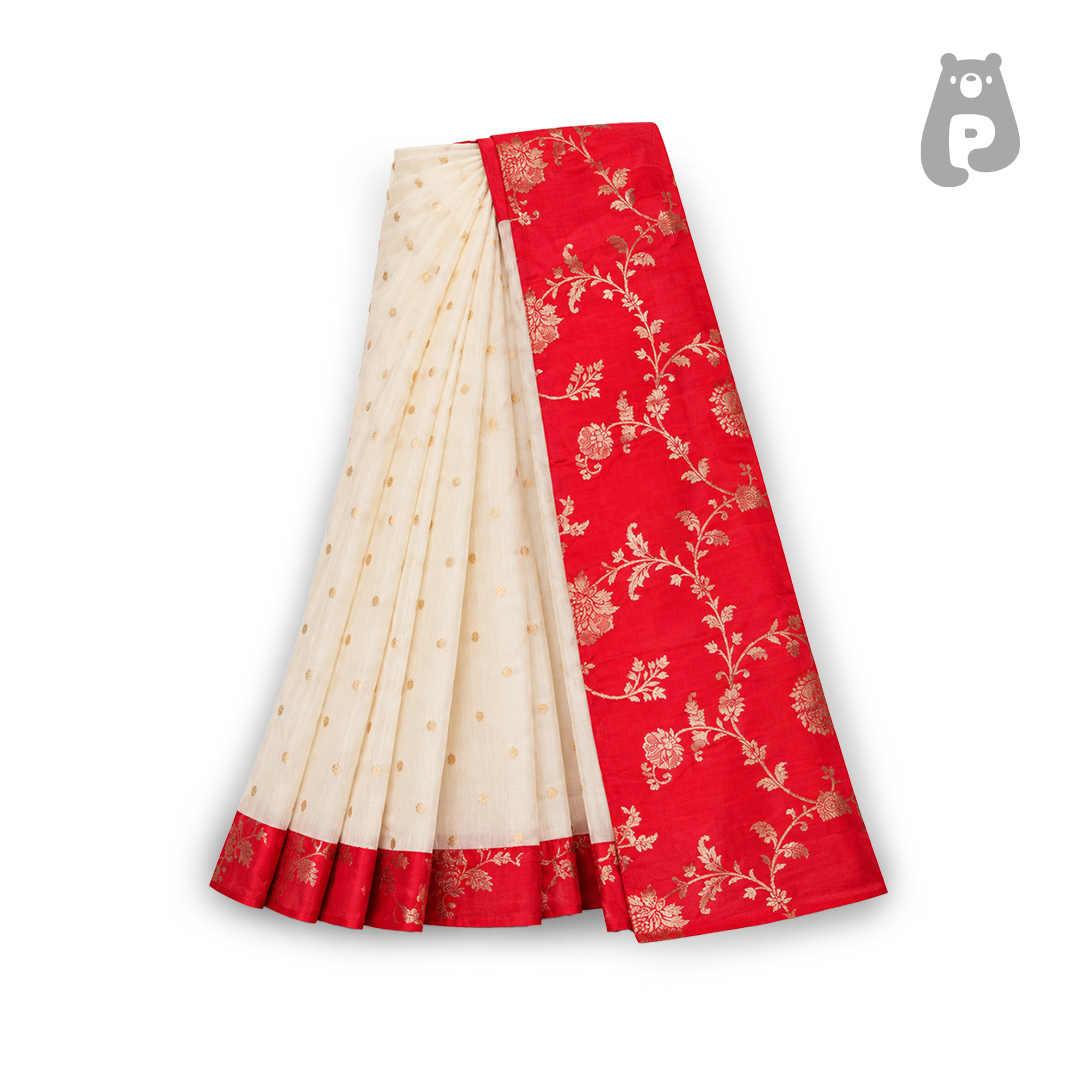 Girls traditional Bengali saree with brocade border