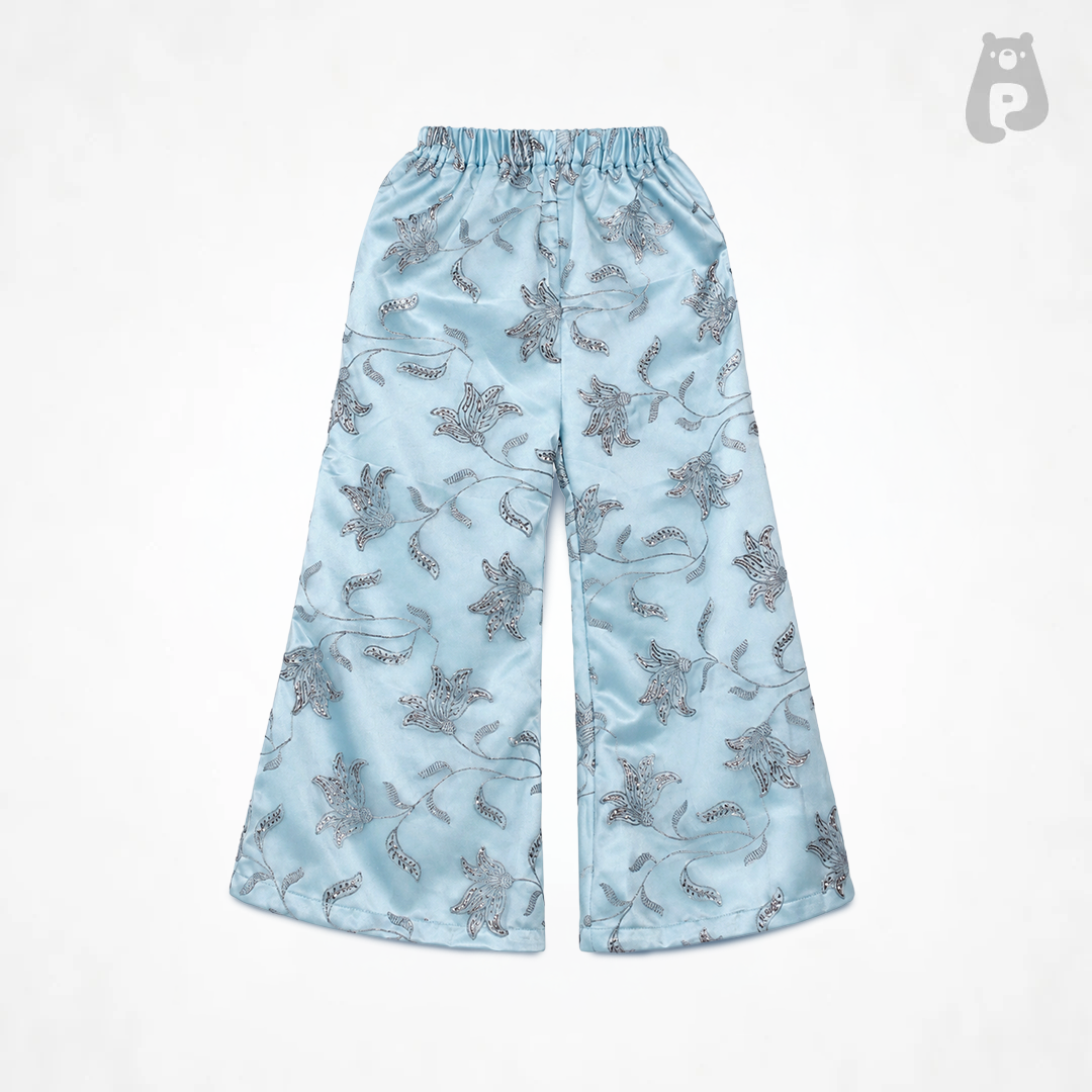 Girls Blue Embroidered Janmashtami Co-Ord Set