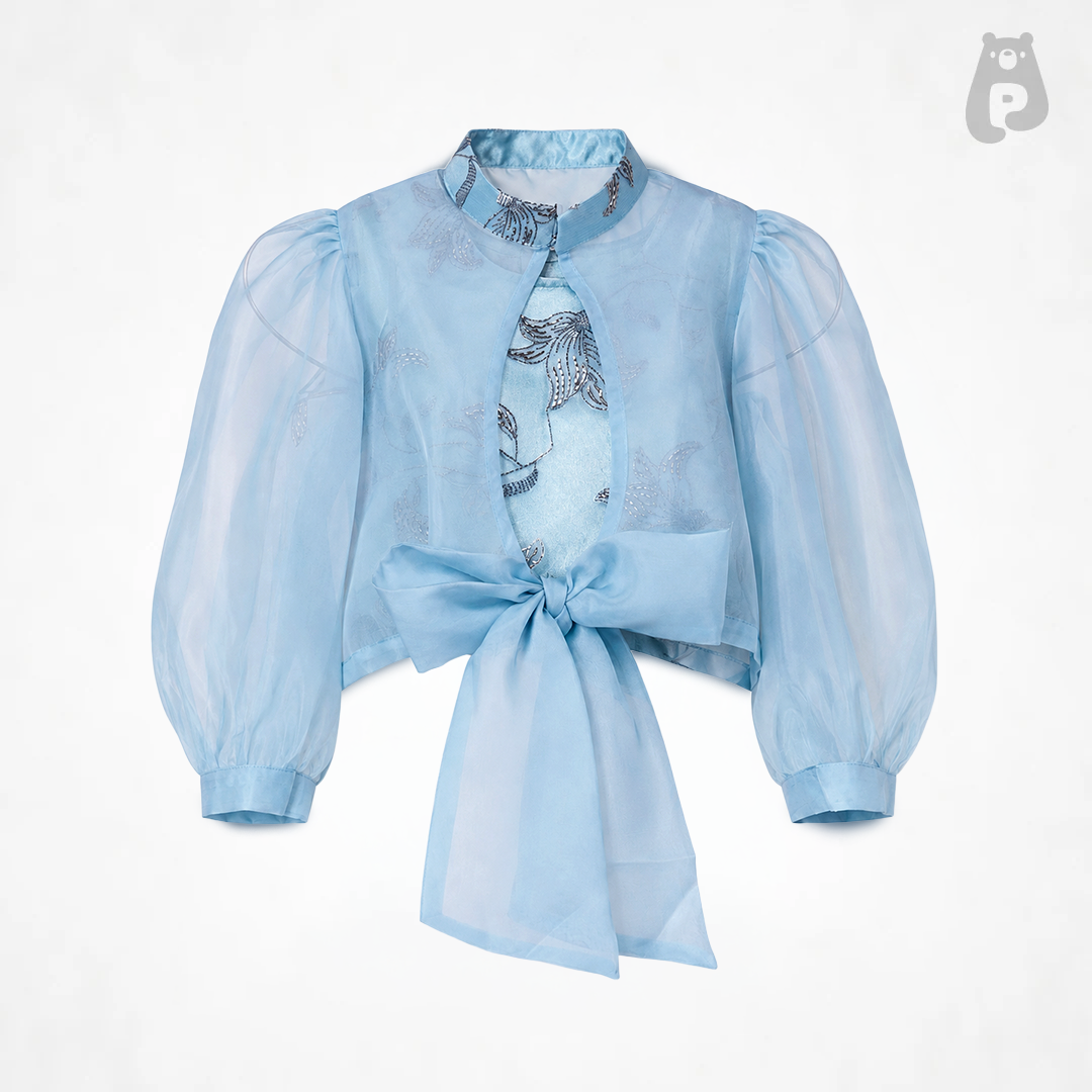 Girls Blue Embroidered Janmashtami Co-Ord Set