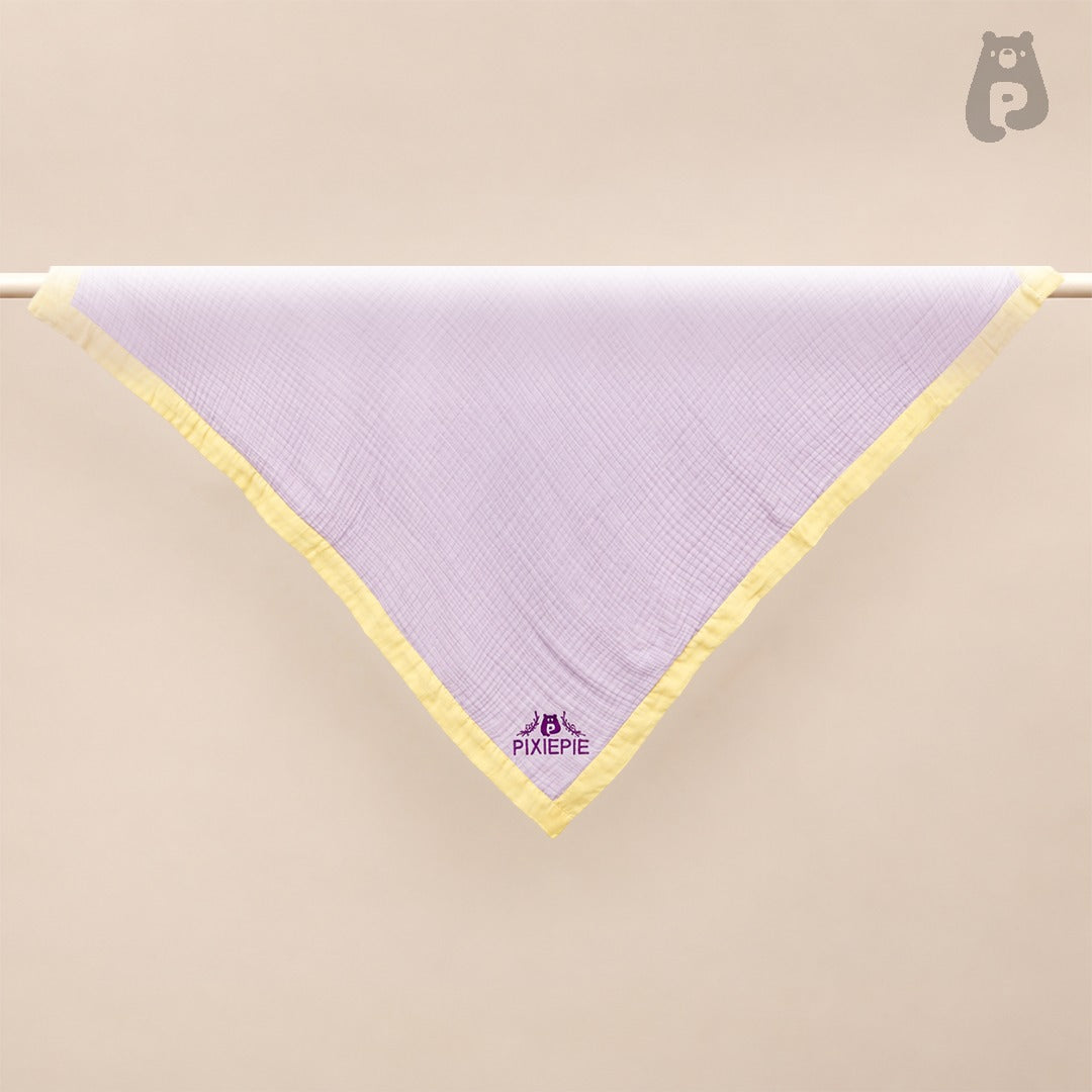 Lavender Cotton Baby Blanket with Yellow Border