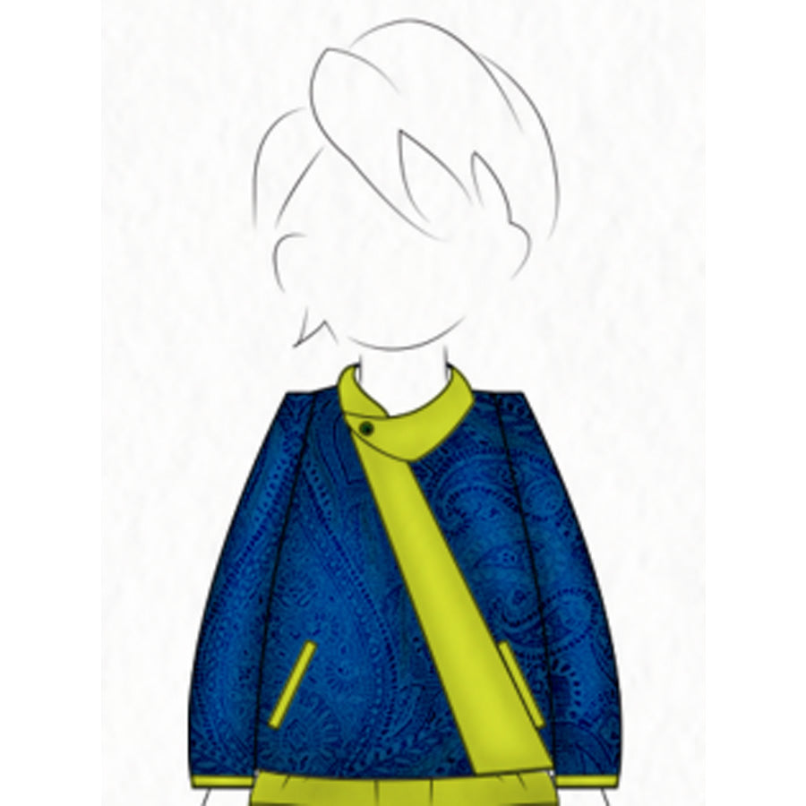 Navy Velvet Jacket with Green Cotton Silk Dhoti