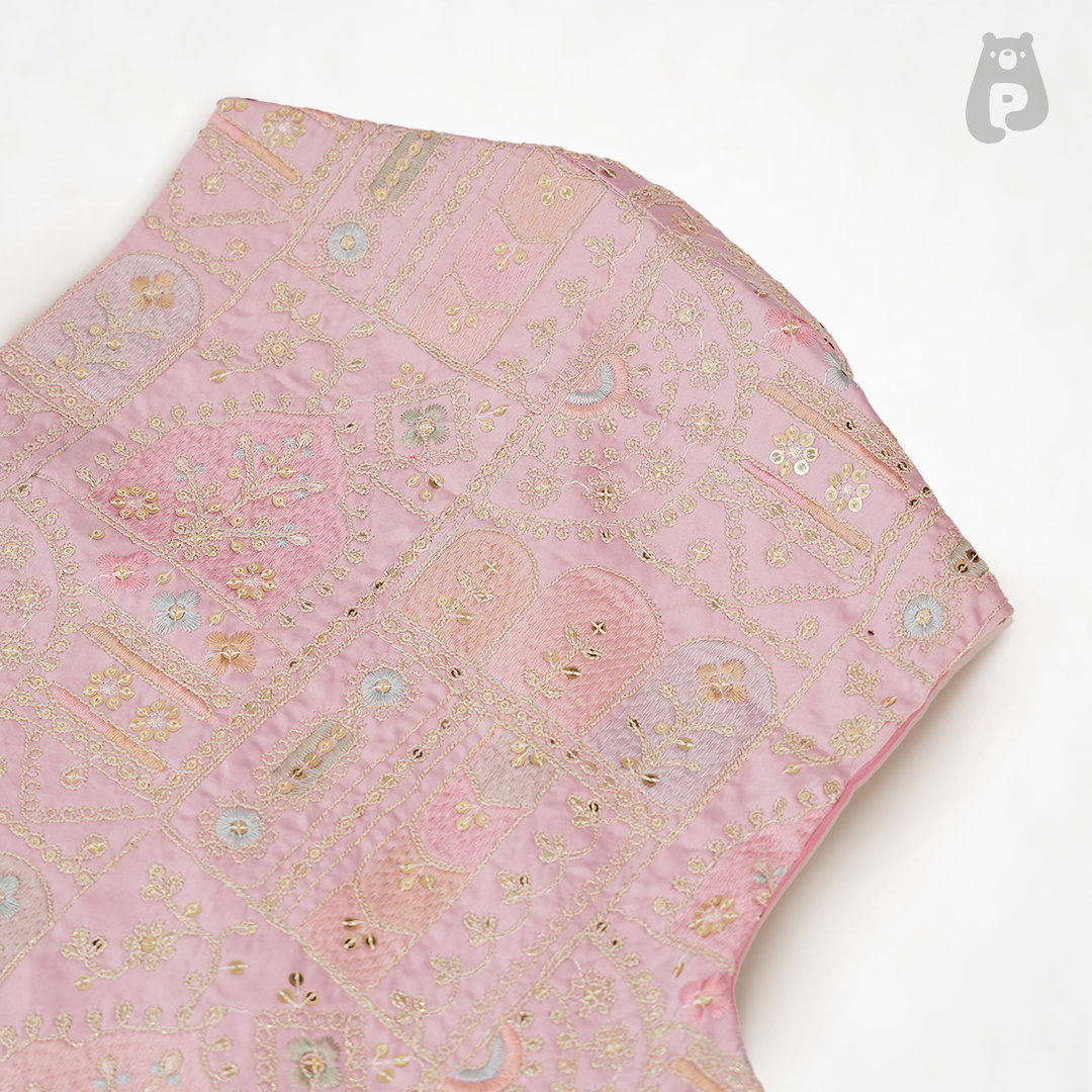 Pink Embroidered Long Waistcoat Kurta Set for Boys