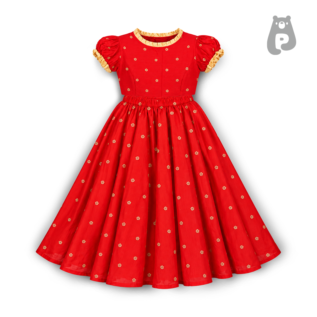Red Cotton Silk Lehenga Set with Dupatta for Girls
