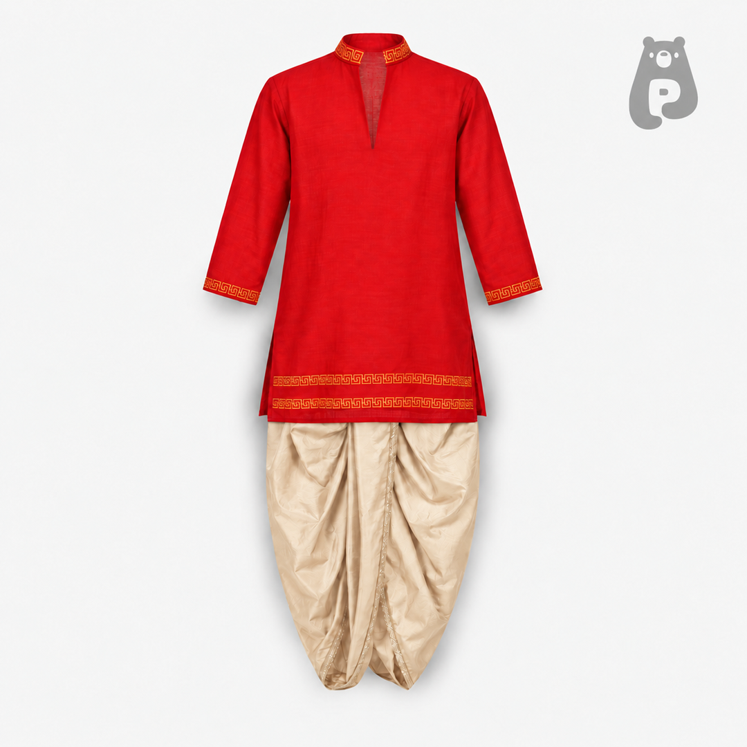 Traditional maroon dhoti kurta outfit for boys