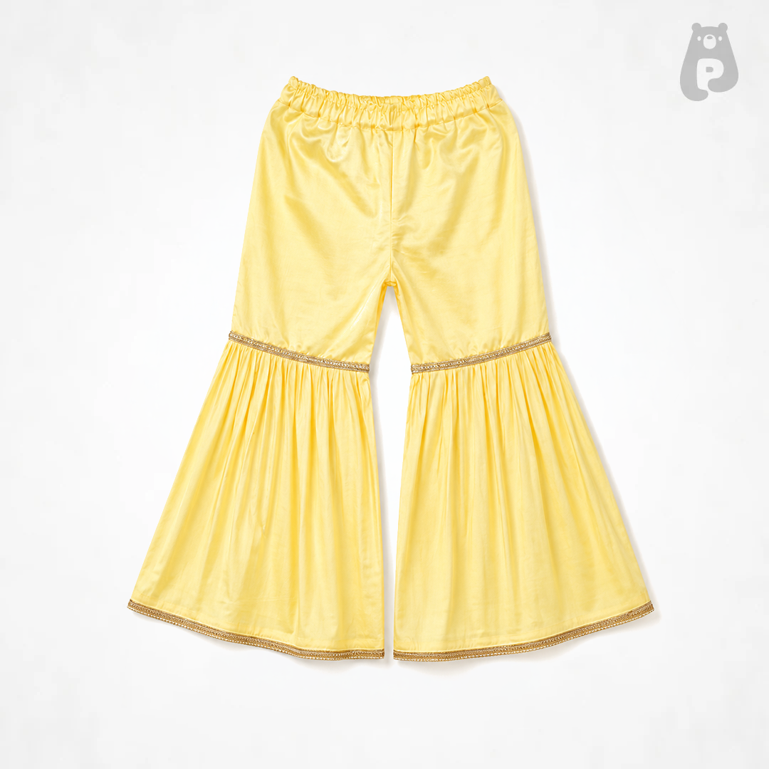 Girls Butter Yellow Kurta Garara Set with Dupatta