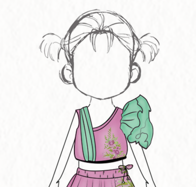 Pink Chanderi Silk One-Shoulder Blouse with Floral Skirt – Girls’ Festive Ensemble