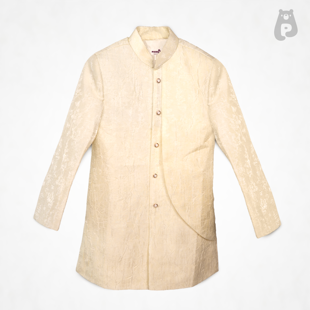 Shaahi Noor - Ivory Jacquard Sherwani Set for Boys