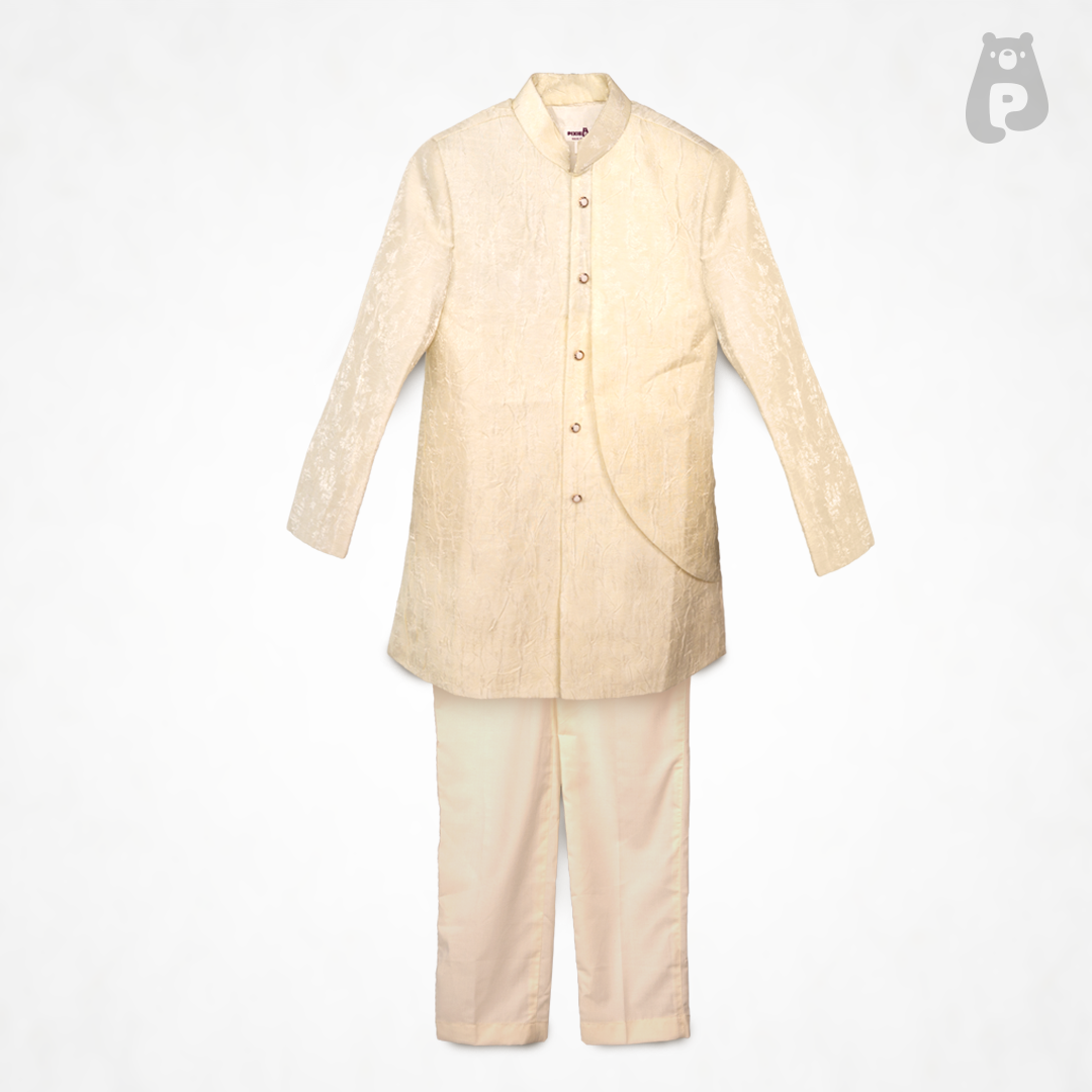 Shaahi Noor - Ivory Jacquard Sherwani Set for Boys