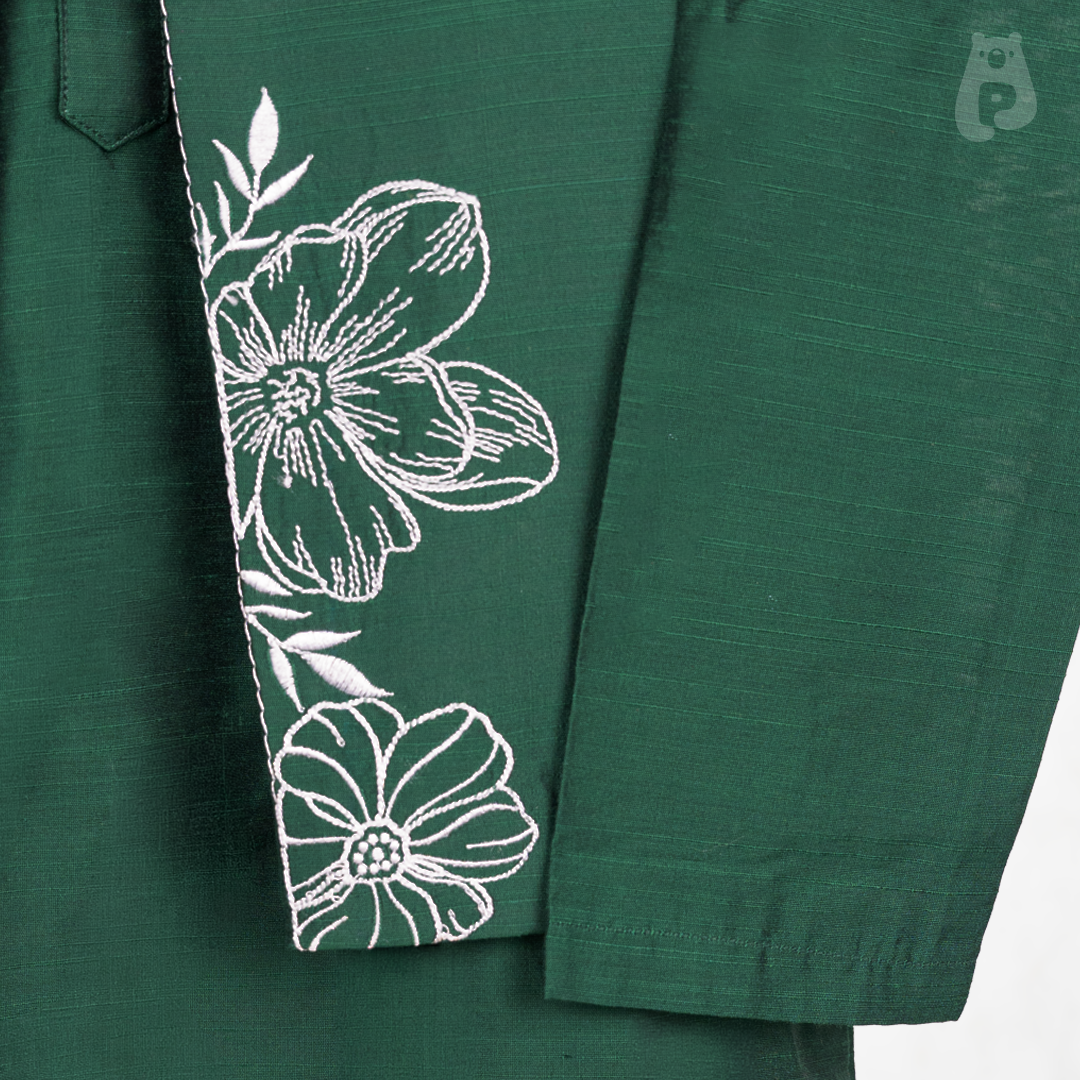 Boys festive emerald green embroidered kurta set for Raksha Bandhan