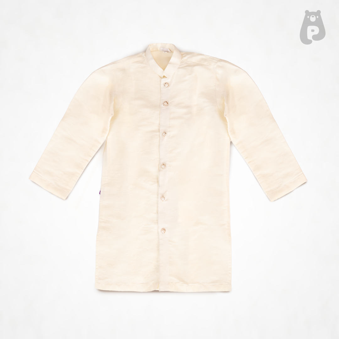 Blush Royale pink embroidered long waistcoat kurta set for boys by Pixiepie