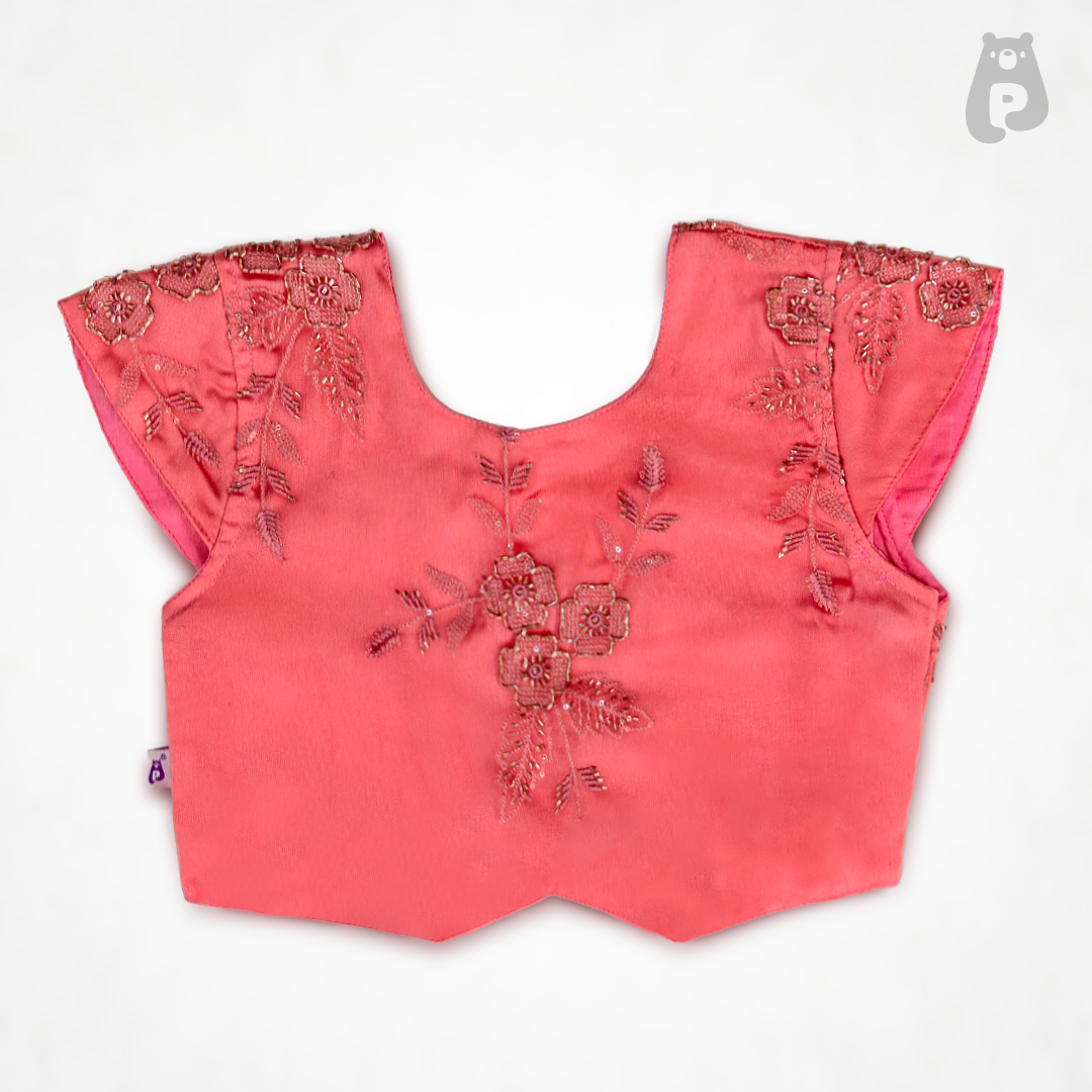 Pink Floral - Mauve Embroidered Lehenga Choli Set for Girls