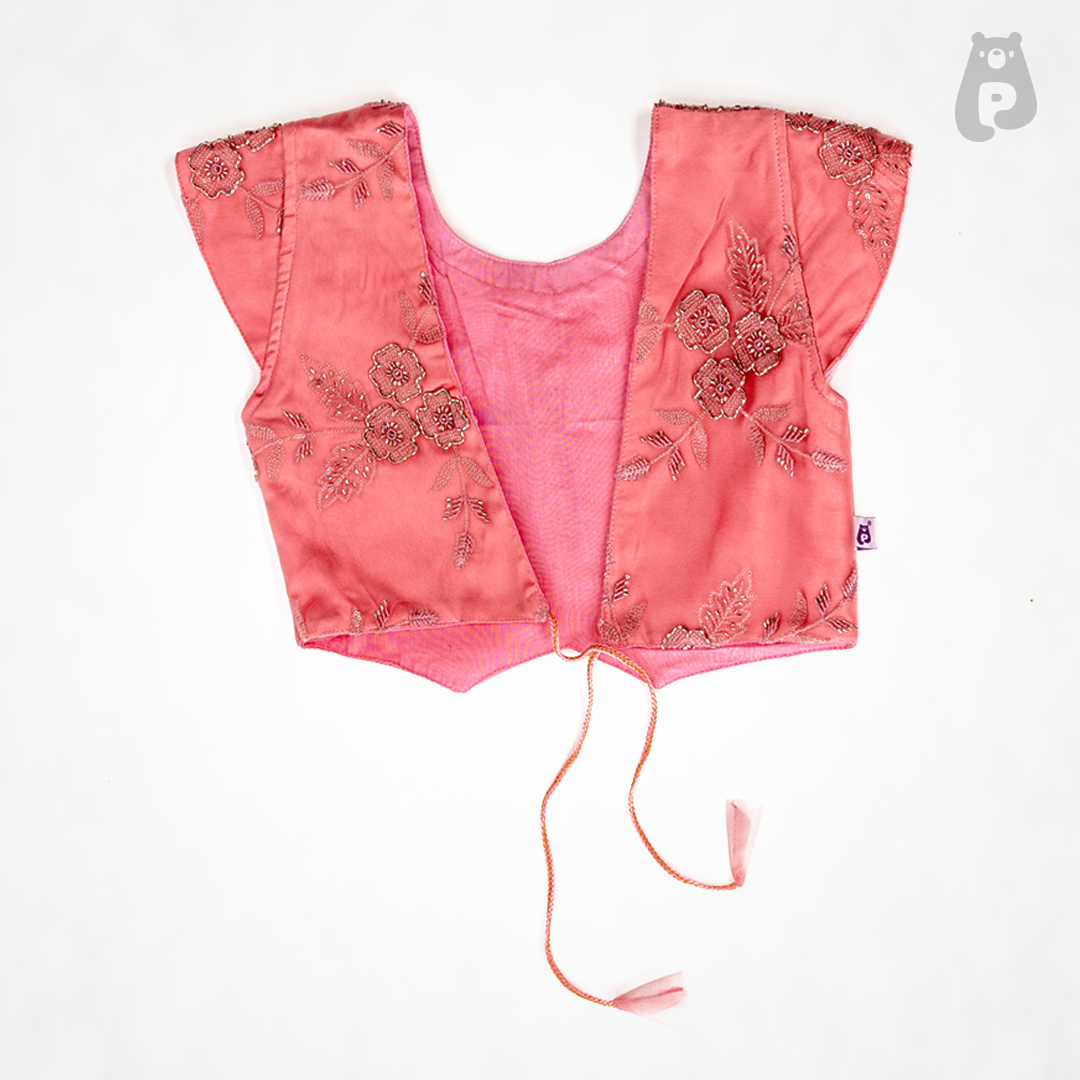 Pink Floral - Mauve Embroidered Lehenga Choli Set for Girls