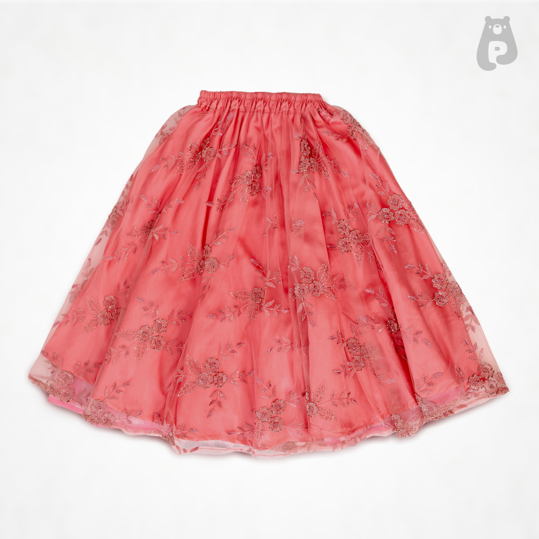 Pink Floral - Mauve Embroidered Lehenga Choli Set for Girls