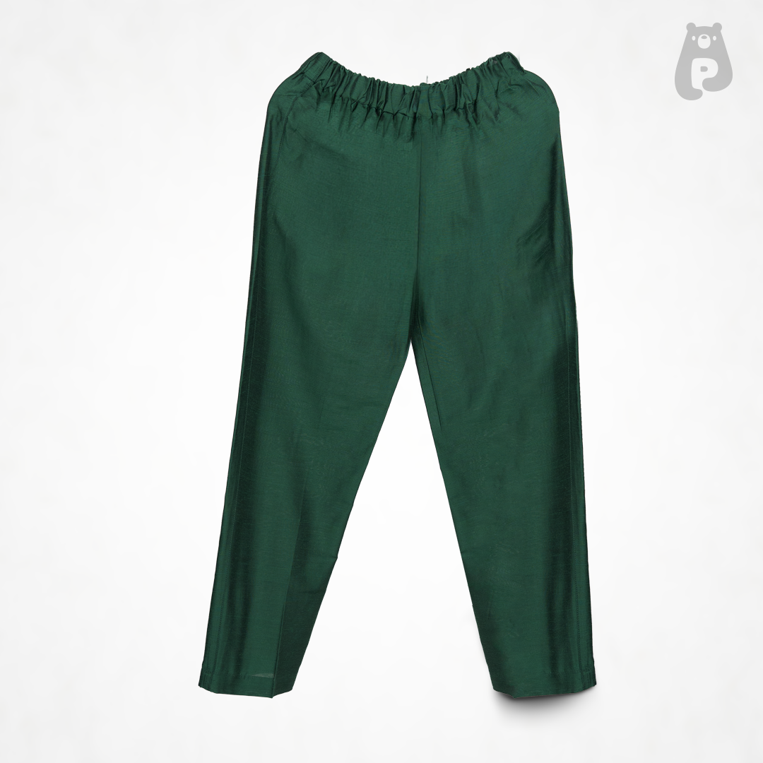 Boys emerald green raw silk kurta pajama with embroidered waistcoat